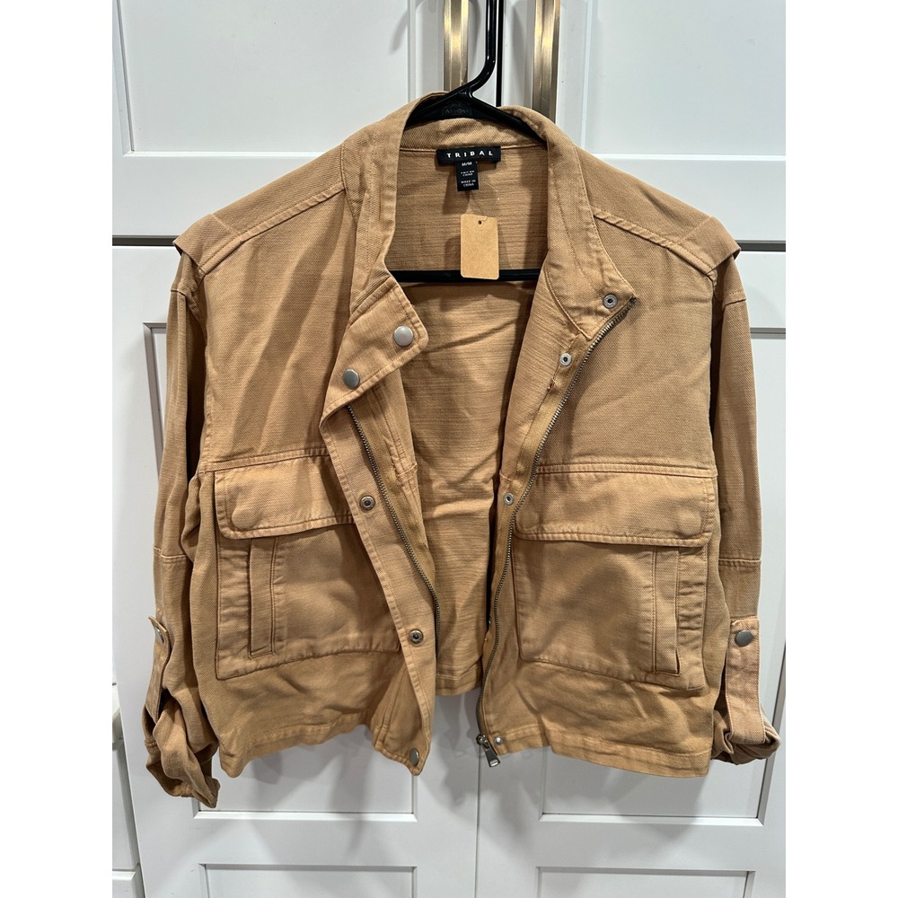 Tribal Womens Tan Cotton Lyocell Utility Moto Jacket Size M 2363U-8141